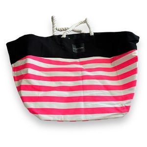 VIctoria’s Secret Large Pink, Black, & White Striped Beach Tote
